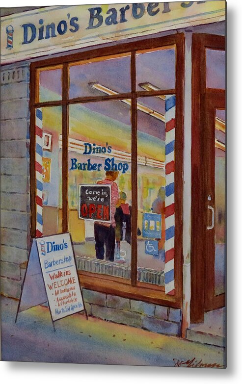 Canada Metal Print featuring the painting Dino's Barbershop by David Gilmore