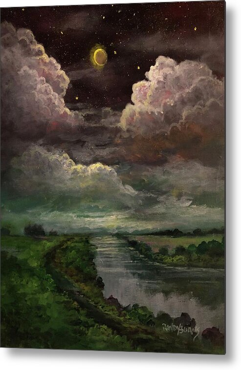 Moon Metal Print featuring the painting Eclipse Along The River by Rand Burns