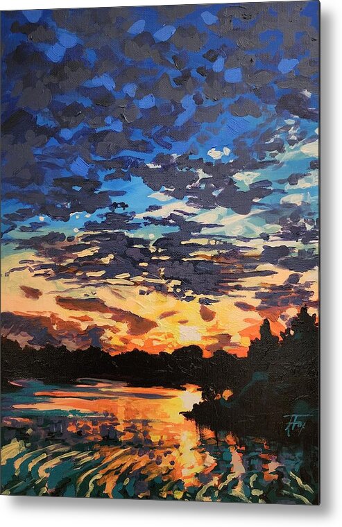 Sunset Metal Print featuring the painting Eventide Arriving by Allison Fox