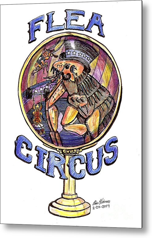 Flea Metal Print featuring the drawing Flea Circus by Eric Haines