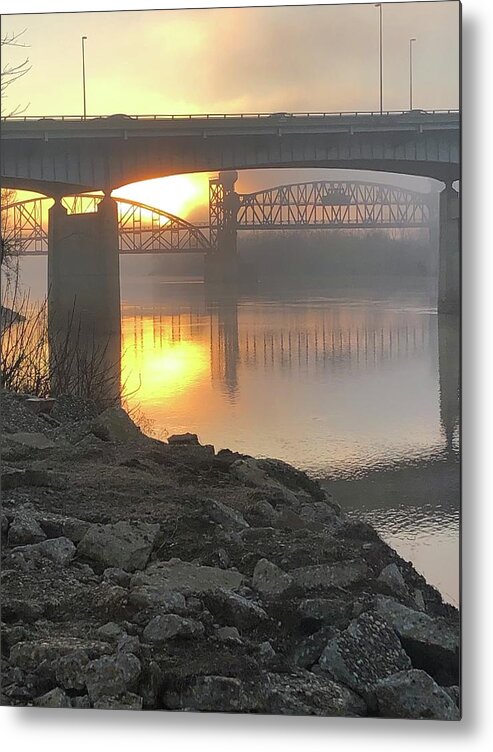 Urban Skyline Metal Print featuring the photograph Foggy December Sunrise Over the Arkansas River by Michael Dean Shelton
