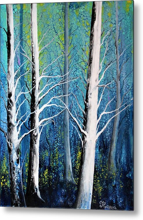 Wall Art Home Decor Forest Magical Forest Art For Sale Posters Abstract Art Pouring Art Acrylic Painting Gift Idea Metal Print featuring the painting Forest by Tanya Harr