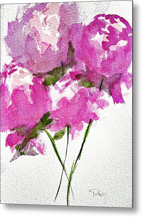 Peonies Metal Print featuring the painting Four Peonies Blooming by Roxy Rich