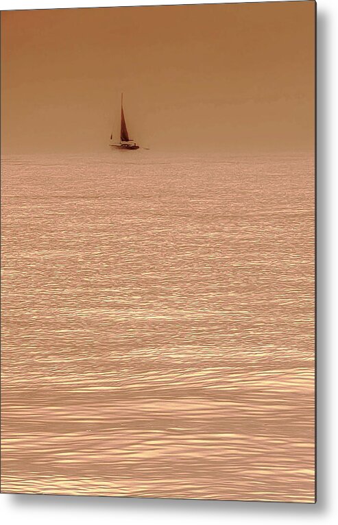 Sailboat Metal Print featuring the photograph Ghost Boat Over Shimmering Sea by Lorraine Devon Wilke