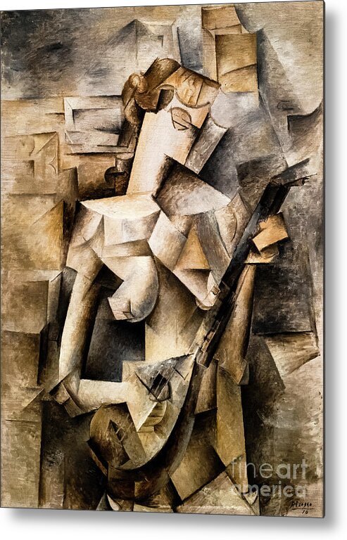Girl With A Mandolin Metal Print featuring the painting Girl with a Mandolin 1910 by Pablo Picasso by Pablo Picasso