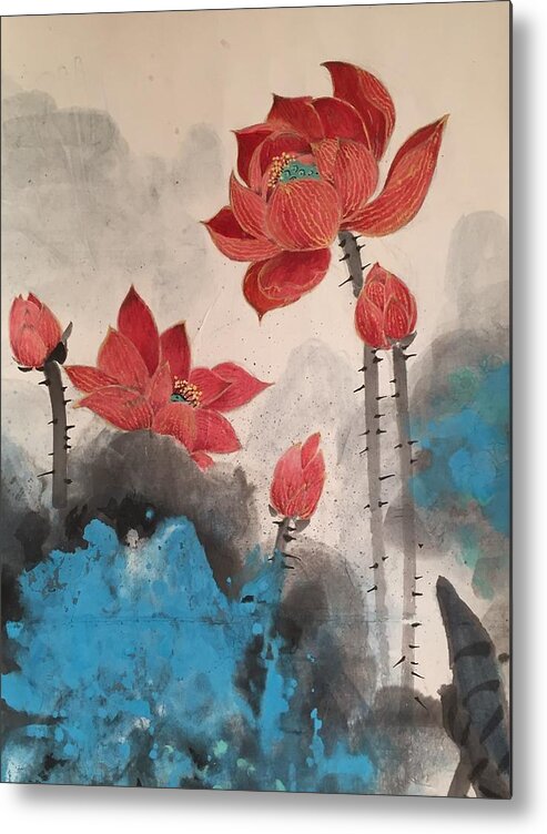 Lotus Metal Print featuring the painting Golden Lotus by Vina Yang