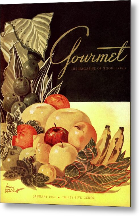 Food Metal Print featuring the painting Gourmet January 1952 Cover by Henry Stahlhut