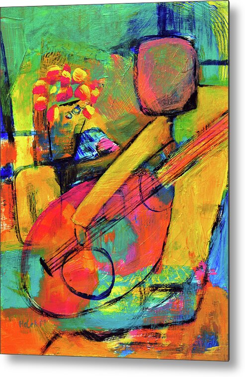 Musician Abstract Metal Print featuring the painting Guitar Player by Haleh Mahbod