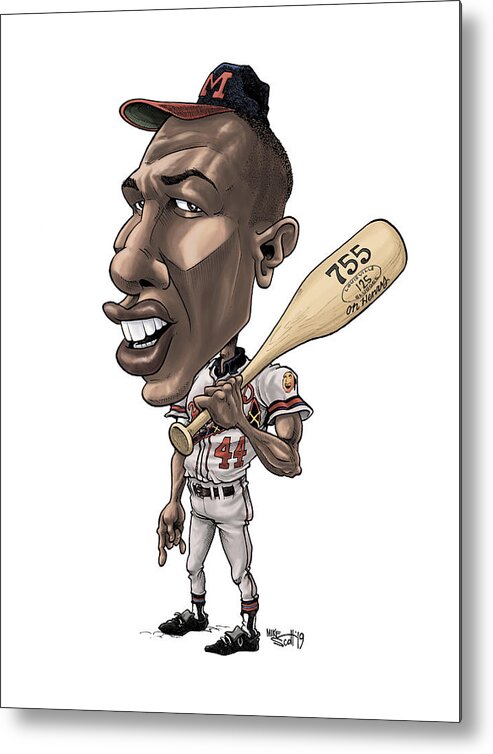Caricature Metal Print featuring the drawing Hank Aaron, '57 by Mike Scott