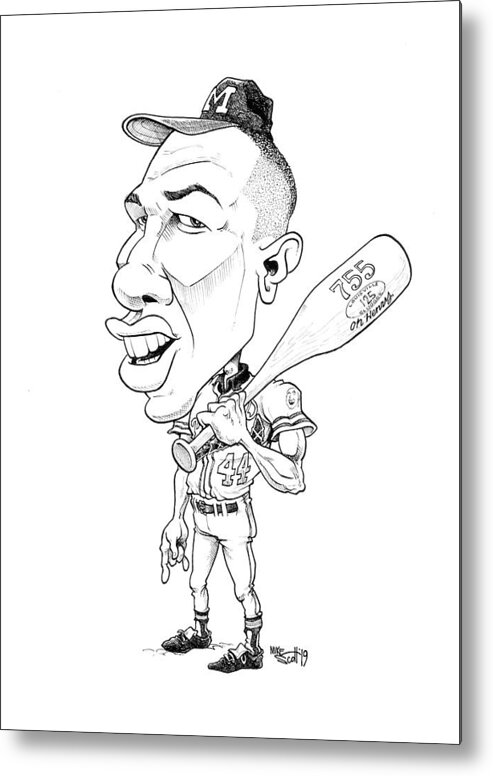 Caricature Metal Print featuring the drawing Hank Aaron by Mike Scott