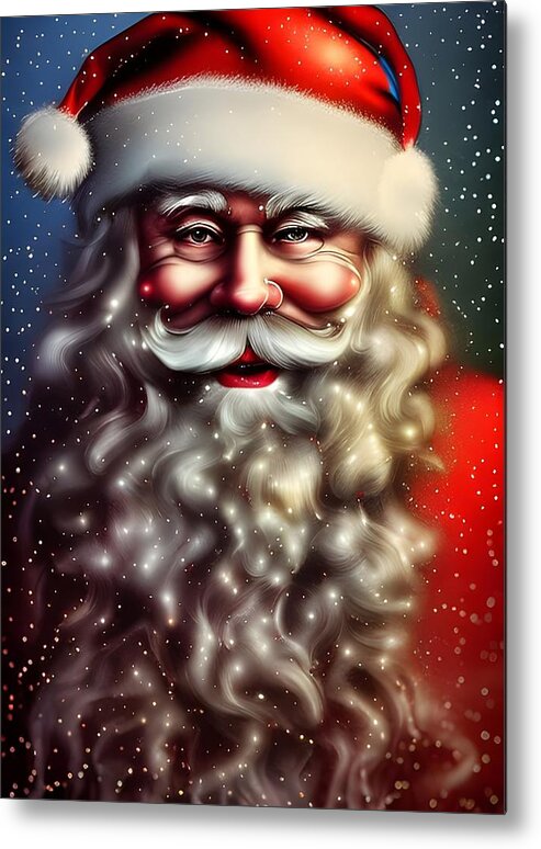 Digital Christmas Santa Claus Beard Cap Metal Print featuring the digital art Happy Santa Claus by Beverly Read