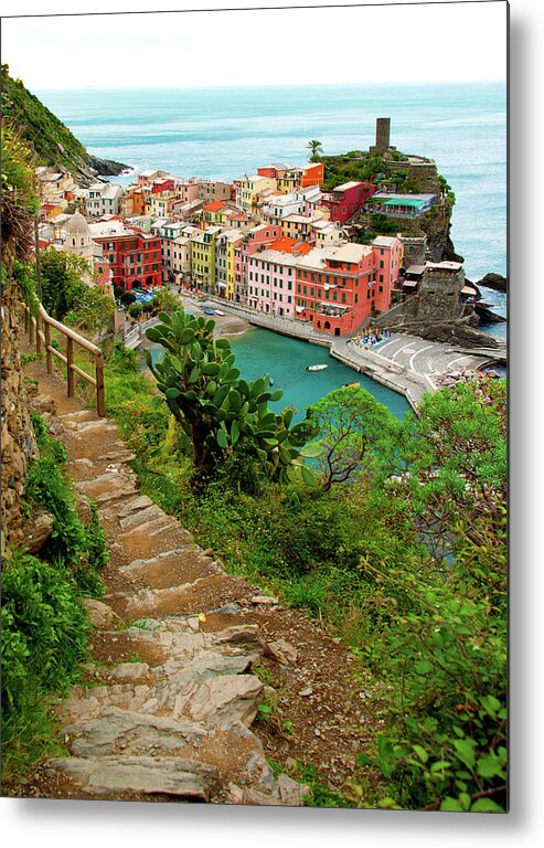 Hiking Metal Print featuring the photograph Hiking the Cinque Terre - Vernazza, Italy by Denise Strahm