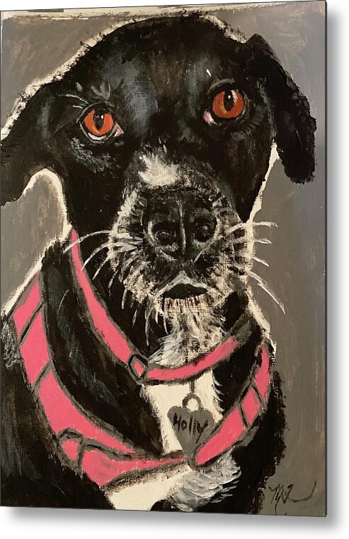 Dog Metal Print featuring the painting Border Collie-black Lab Rescue Pup by Melody Fowler