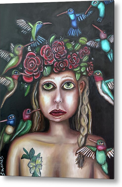 Surreal Metal Print featuring the painting I dream of Hummingbirds by Steve Shanks