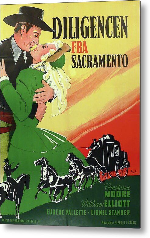 Synopsis Metal Print featuring the mixed media ''In Old Sacramento'', 1946 - art by Benny Stilling by Movie World Posters