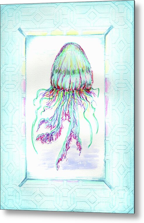 Jellyfish Metal Print featuring the painting Jellyfish Key West Teal by Shelly Tschupp