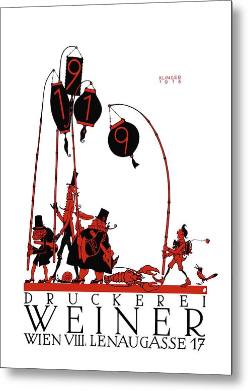 Vintage Advertisement Poster Metal Print featuring the drawing Julius Klinger posters - Weiner Druckerei, Austrian press company advertisement by Julius Klinger