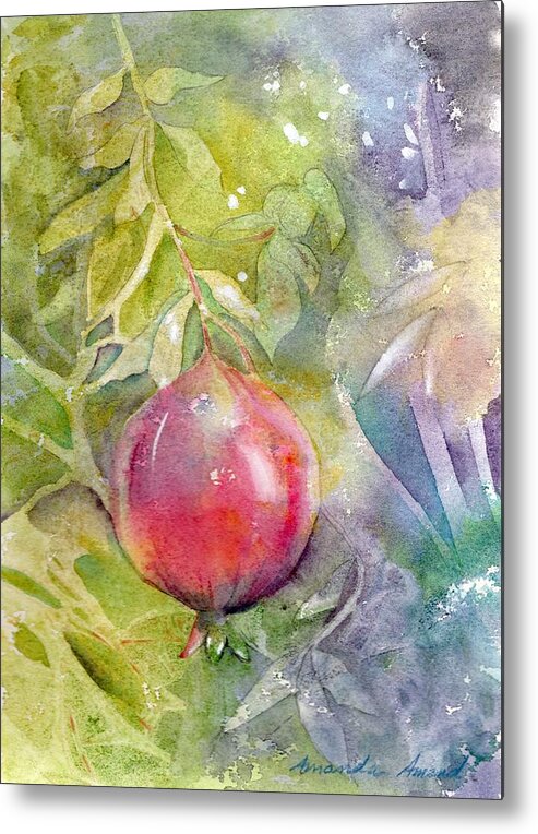Fruit Metal Print featuring the painting Kate's Pomegranate by Amanda Amend