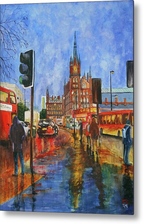  Metal Print featuring the painting Kings Cross St Pancras after raining London UK by Francisco Gutierrez