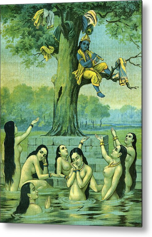 Raja Ravi Varma Metal Print featuring the painting Krishna Leela by Ravi Varma