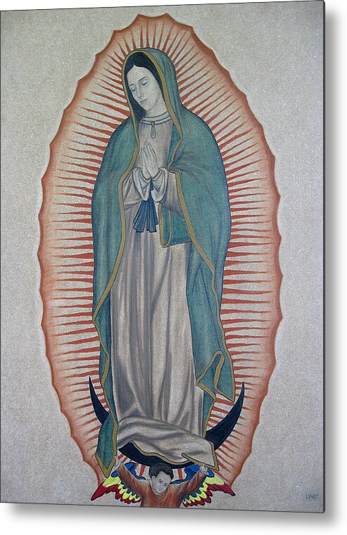 Virgen De Guadalupe Metal Print featuring the painting La Virgen de Guadalupe by Lynet McDonald