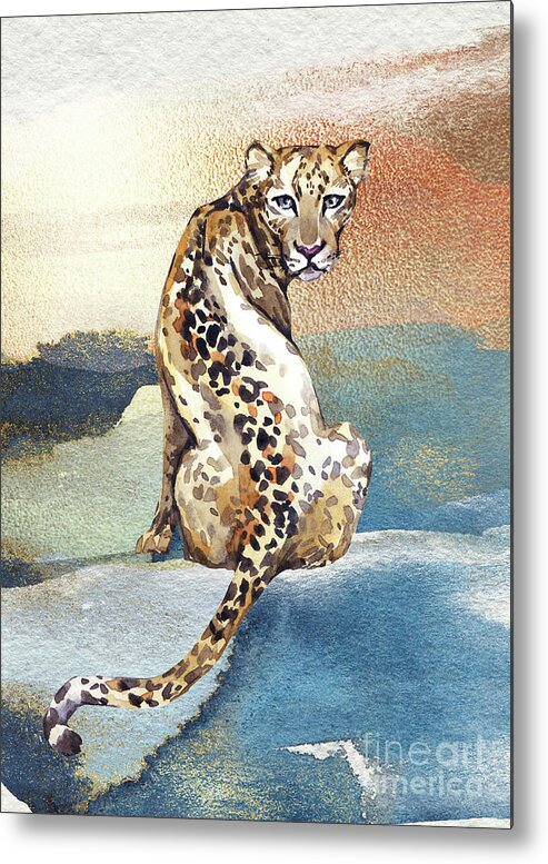 Leopard Metal Print featuring the painting Leopard Watercolor Animal Art Painting by Garden Of Delights