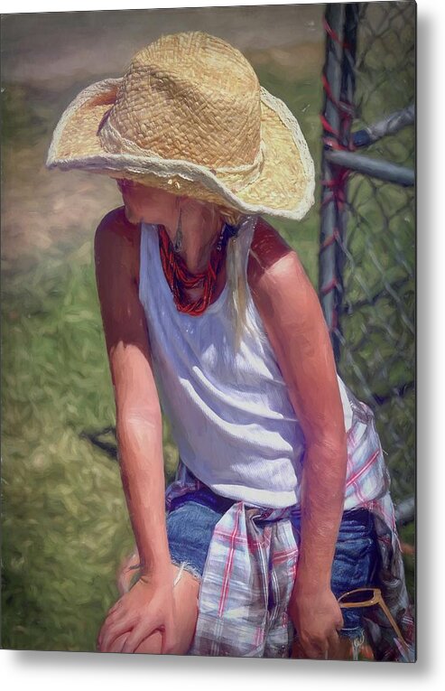 Little Cowgirl Metal Print featuring the digital art Little Cowgirl at San Clemente Rodeo by Rebecca Herranen