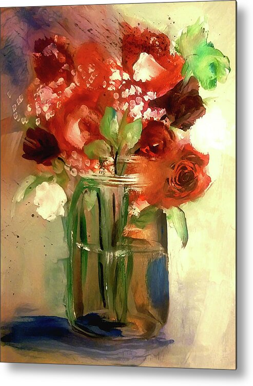 Loose Metal Print featuring the painting Loose And Splattered Rose by Lisa Kaiser