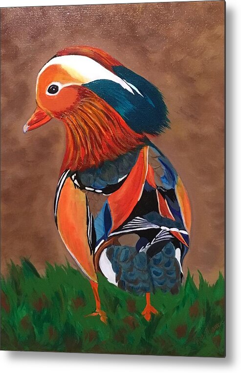  Metal Print featuring the painting Mandarin Duck-Fowl Play by Bill Manson