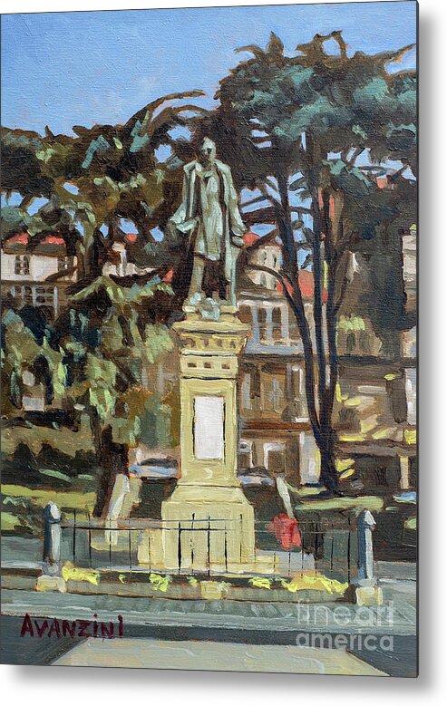 Square Metal Print featuring the painting Marquees de Amboage Statue and Plaza Ferrol Galicia Spain by Pablo Avanzini
