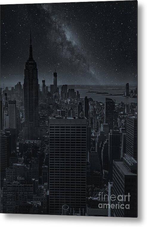 Ny Metal Print featuring the photograph Midnight Blues NYC Empire State Landscape by Chuck Kuhn