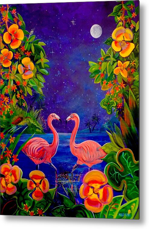 Flamingos Metal Print featuring the painting Midnight Encounter by John Keaton
