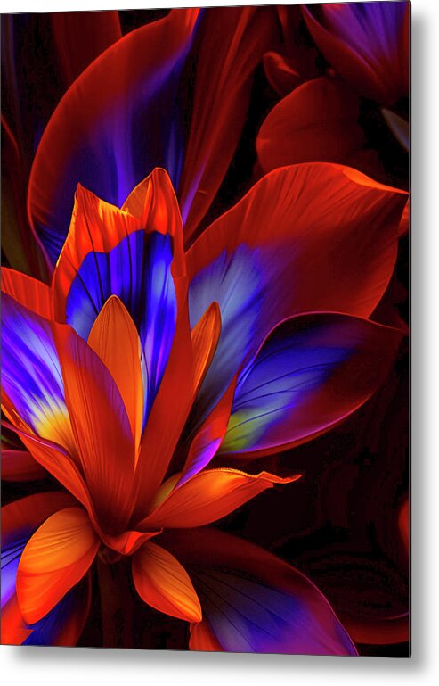 Red Metal Print featuring the mixed media Midnight Petals 2 by Lynda Lehmann