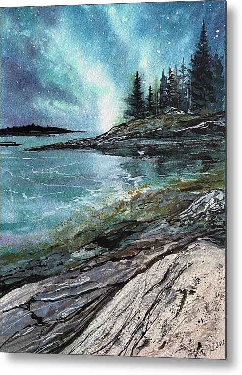 Landscape Metal Print featuring the painting Milky Way over Maine by Kellie Chasse