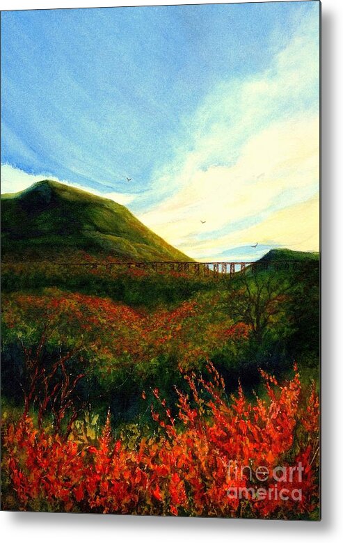 Moodna Viaduct Metal Print featuring the painting Moodna Viaduct Railroad Trestle by Janine Riley