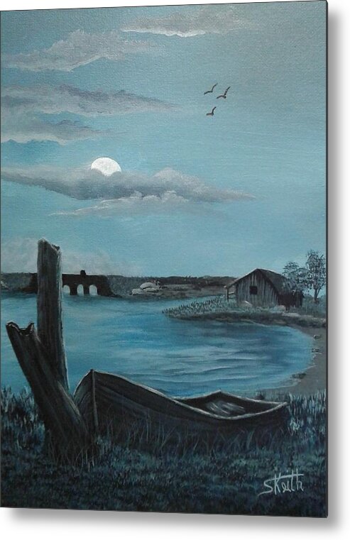 Lake Metal Print featuring the painting Moonlight at the Lake by Sheri Keith