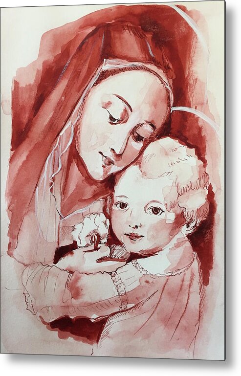 Mother And Child Metal Print featuring the drawing Mother and Child by Carolina Prieto Moreno
