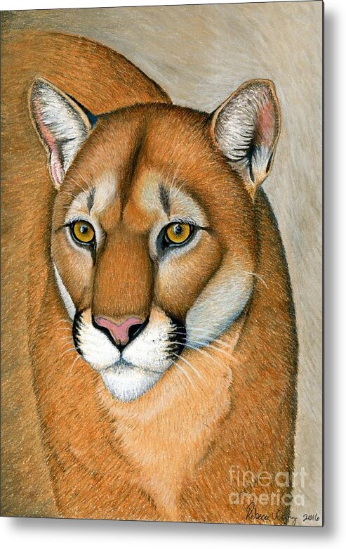 Cougar Metal Print featuring the pastel Mountain Lion Cougar Wild Cat by Rebecca Wang