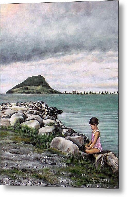 Sea Metal Print featuring the painting Mt Maunganui 140408 by Sylvia Kula