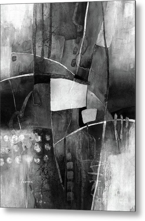 Abstract Metal Print featuring the painting Neutral Elements 2 in Black and White by Hailey E Herrera