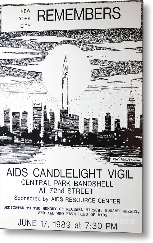 Nyc Aids Candlelight Vigil Poster Metal Print featuring the drawing NYC AIDS Poster by William Hart McNichols