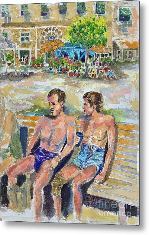 Italy Cinque Terra Beach Mediterranean Metal Print featuring the painting Old Friends by Patsy Walton