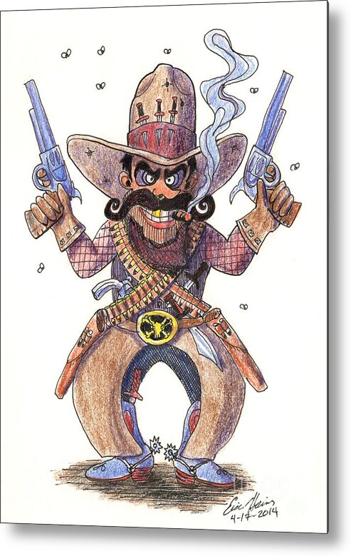 Western Metal Print featuring the drawing Outlaw Desperado by Eric Haines