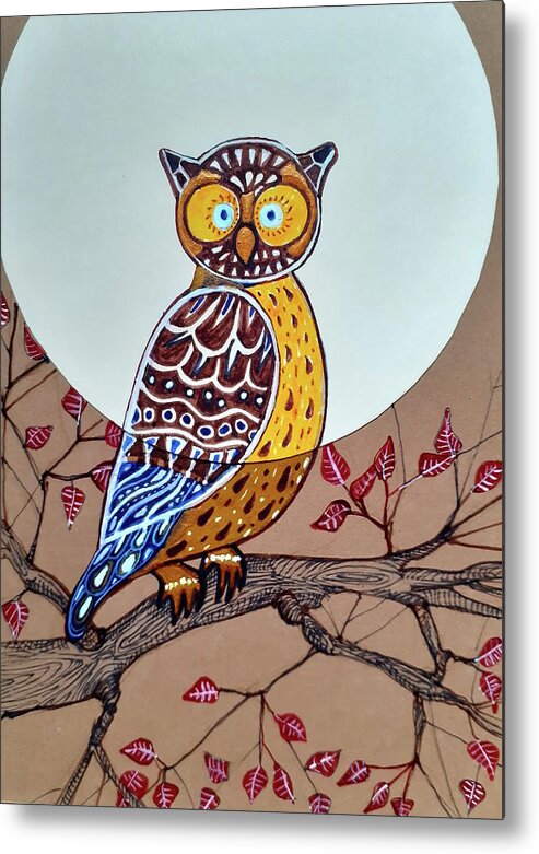 Owl Metal Print featuring the mixed media Awake by Carolina Prieto Moreno