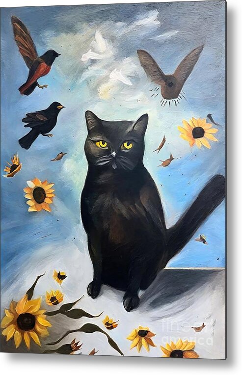 Cat Metal Print featuring the painting Painting Food 3 cat animal art cute mammal pet be by N Akkash
