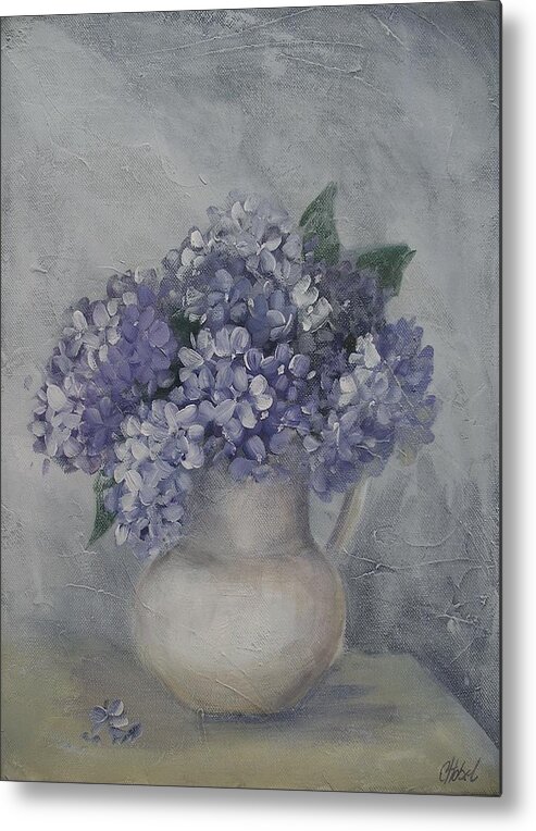 Blue Floral Painting Metal Print featuring the painting Pale blue flower painting by Chris Hobel