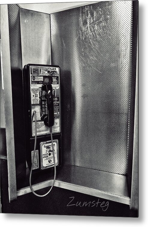 Black And White Metal Print featuring the photograph Payphone Black and White by David Zumsteg