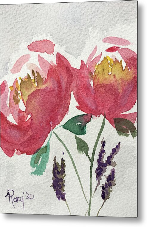 Peony Metal Print featuring the painting Peonies and Lavender by Roxy Rich