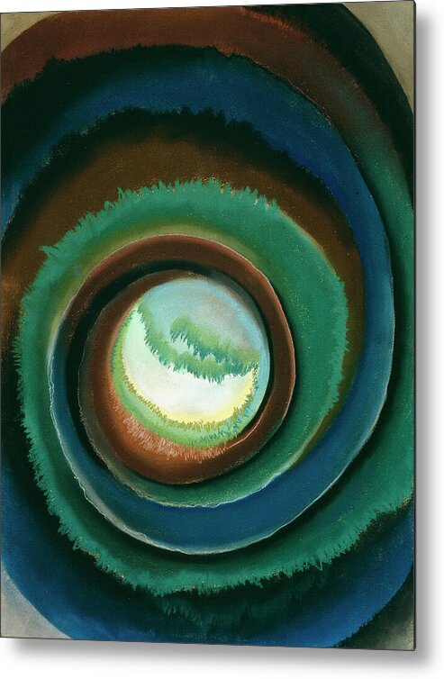 Georgia O'keeffe Metal Print featuring the painting Pond in the woods - modernist abstract landscape aerial painting by Georgia O'Keeffe