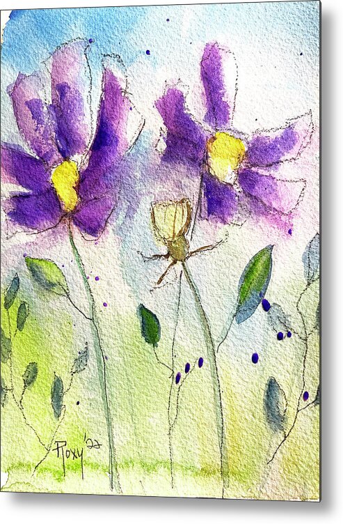 Cosmos Metal Print featuring the painting Purple Cosmos by Roxy Rich